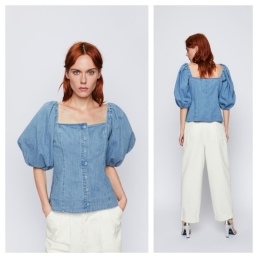 ZARA VOLUMINOUS DENIM CORSET STYLE TOP